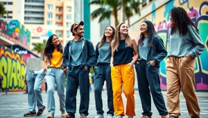 Comfortable young adults enjoying the day in stylish baggy sweatpants.