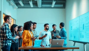 Inovator Surya88 berkolaborasi di ruang kerja modern untuk mengembangkan solusi teknologi.