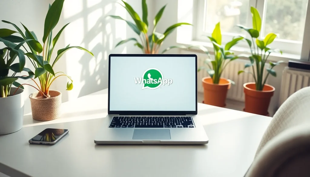 Visual representation of WhatsApp网页版 in a modern workspace setting, highlighting connection and communication.