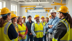 Participants engaging in construction safety classes with a detailed instructor presentation.