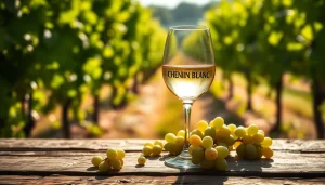 Enjoying Chenin Blanc surrounded by lush vineyards in a bright, inviting setting.